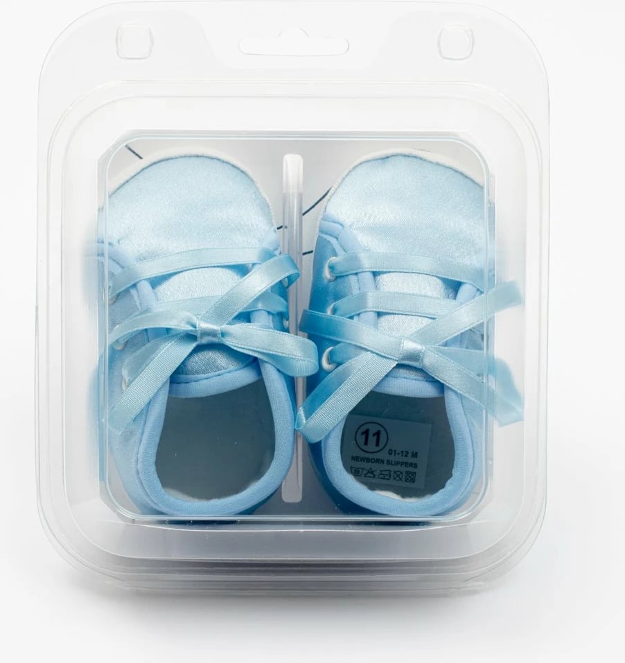 papuça bebe, New Baby, saten, 12-18 m, shollë sintetike BPA-free e hollë, gjatësia e shollës 13 cm, për djem, blu
