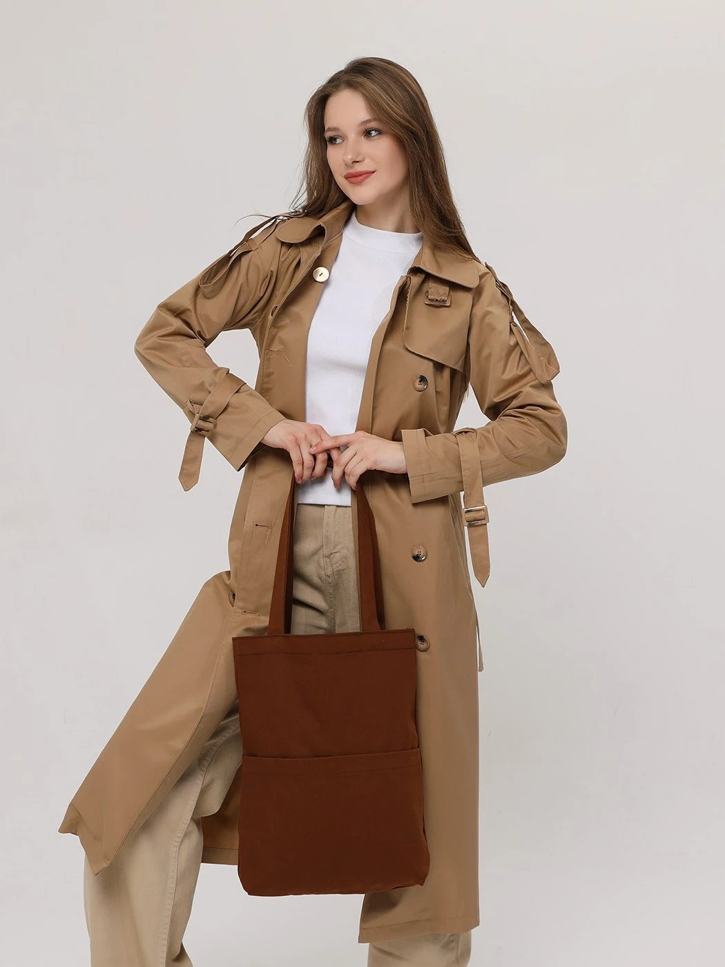 Çantë tote Zoozie Bags, ngjyrë kafe e errët, 2070