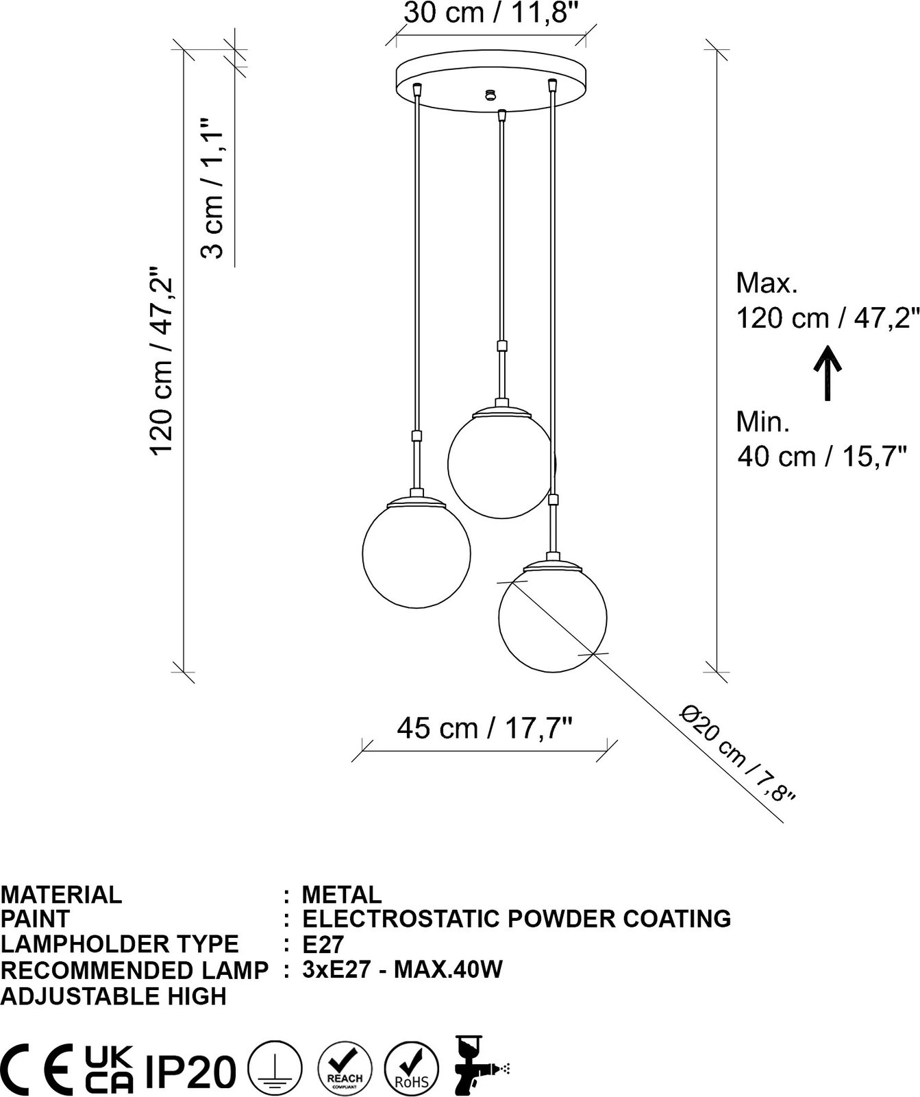 Llambë tavani Opviq Orbital, ngjyrë e zezë, 45x45x120cm