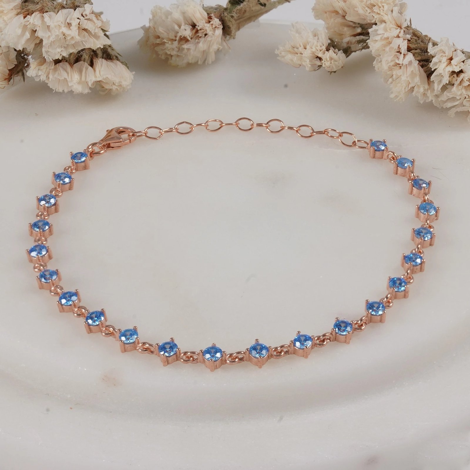 Byzylyk argjendi Jumeon, ngjyrë argjendi, veshje ari rozë, gurë akuamarin, NRZ998362