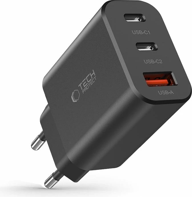 Karikues rrjeti Tech-Protect NC30W, 3 porta (2x USB-C PD 30W, 1x USB-A QC 3.0), i zi