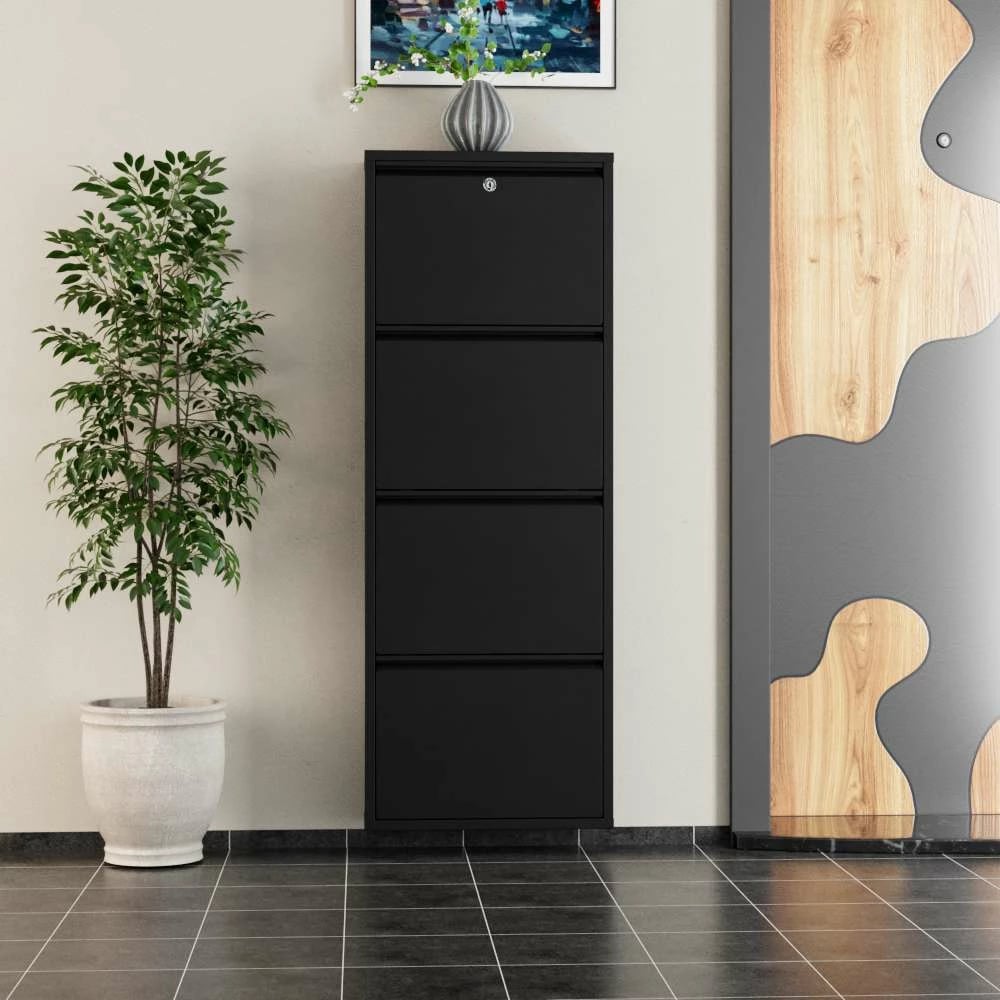 Dollap për këpucë, metalik, 4 pjesë, ngjyrë e zezë, Skye Decor