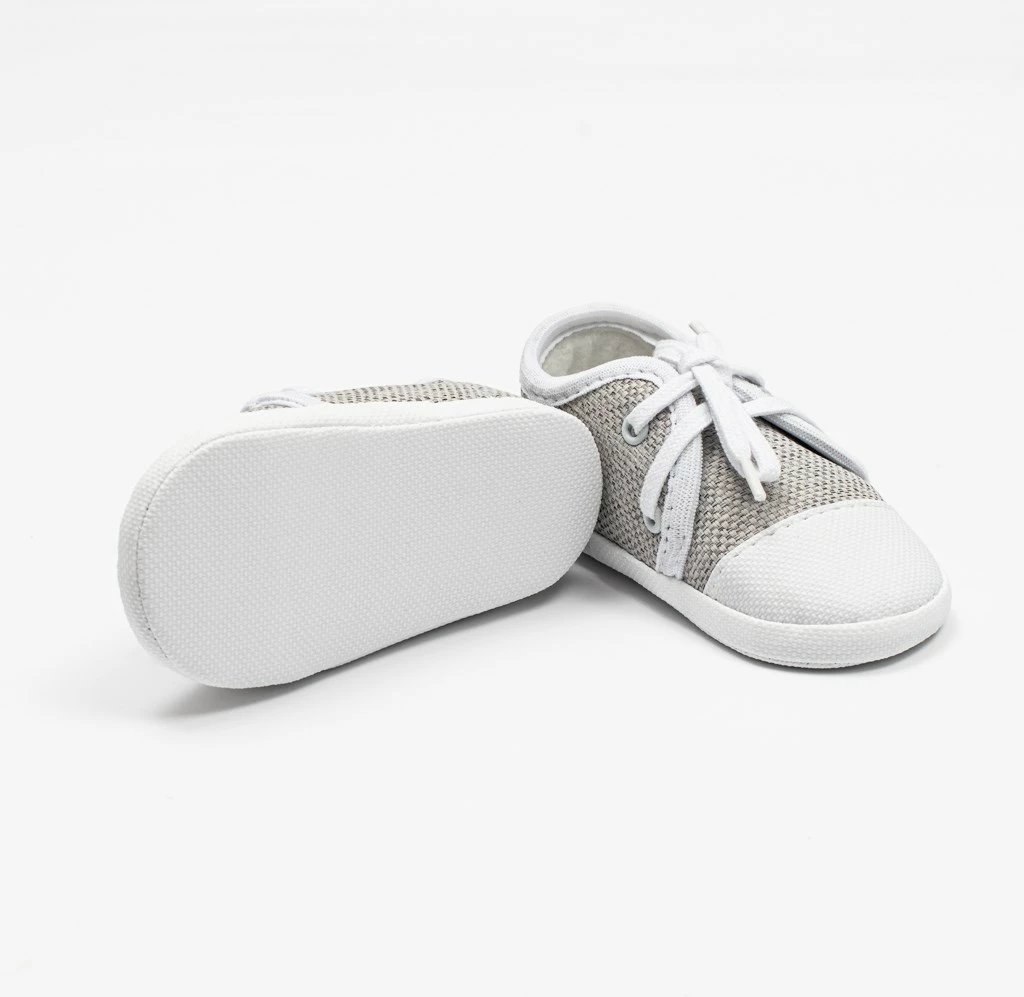 Papuçe bebe, New Baby, Jeans Sneaker, 3–6 muaj, shollë PVC pa BPA, gri