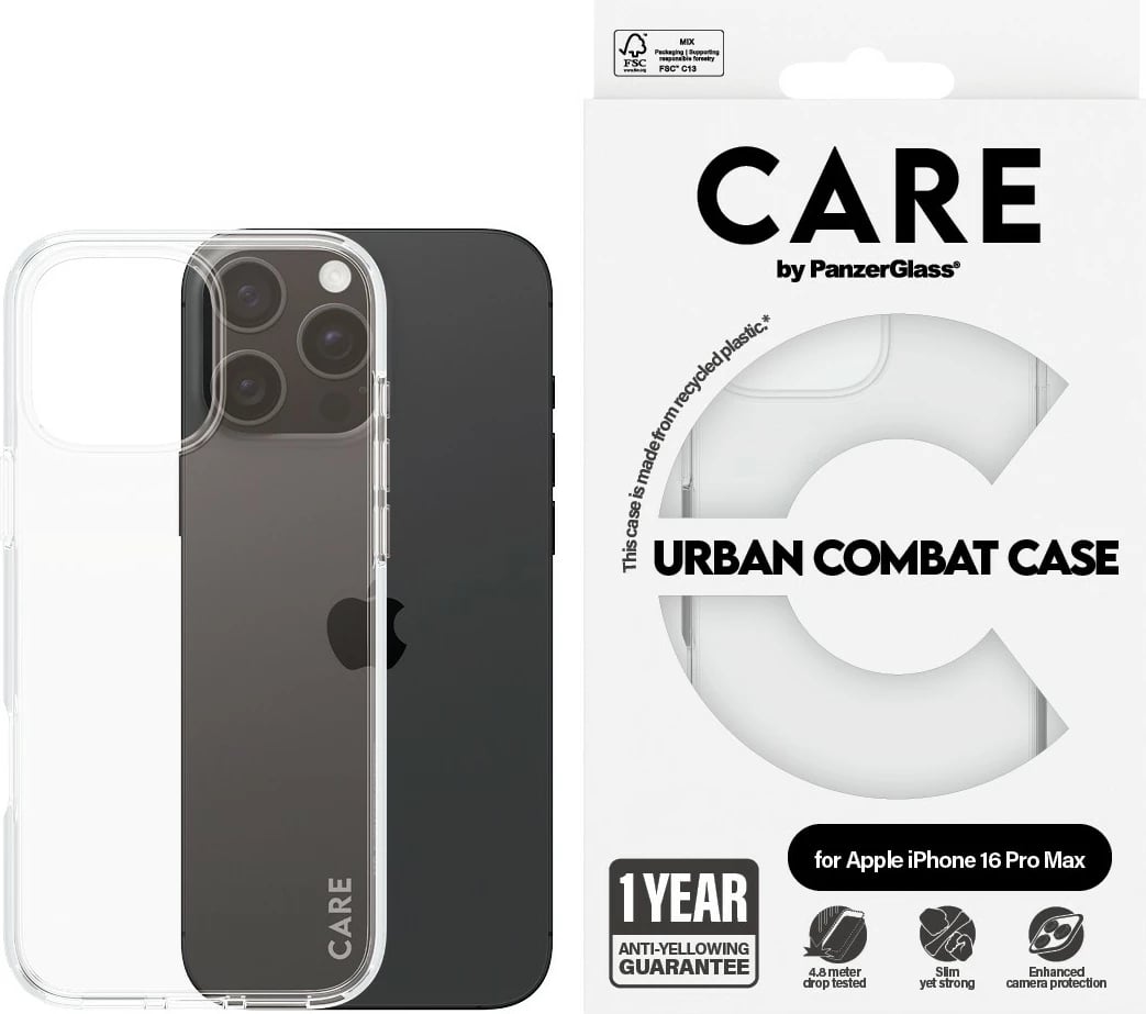 Mbështjellës PanzerGlass CARE Case Flagship Clear për iPhone 16 Pro Max transparent