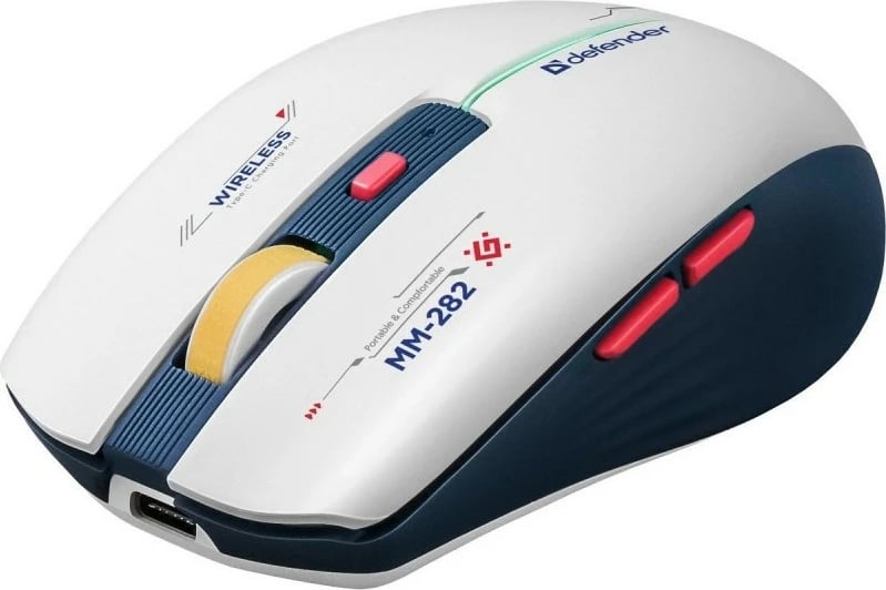 Maus wireless Defender MM-282 DILA, 1800 DPI, RGB, Blu/Bardhë
