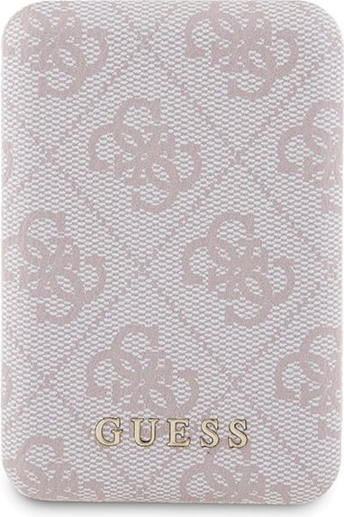 Mbështjellës Guess 4G Metal Logo me powerbank MagSafe 5000mAh për iPhone 14 Pro, Rozë, Set