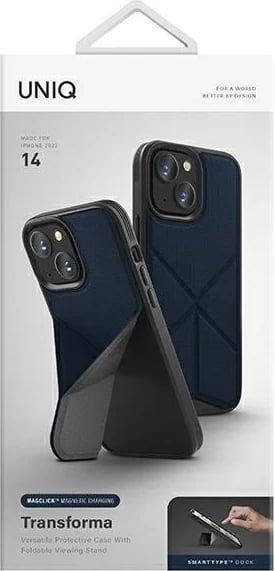 Mbështjellës UNIQ Transforma Magclick për iPhone 14, me qëndrim, kaltër