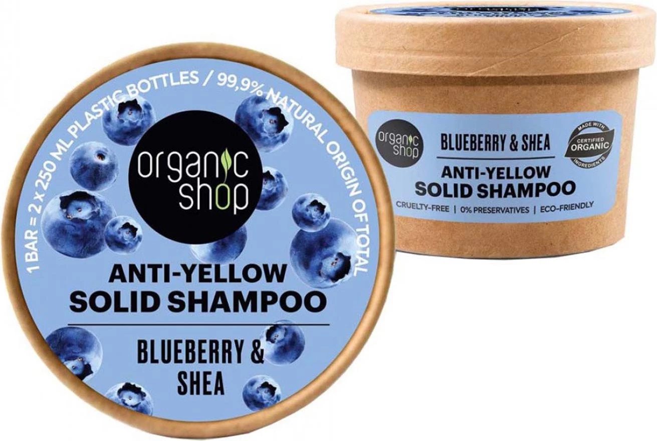 Shampon solid anti-verdhësim Organic Shop Blueberry & Shea unisex 60g