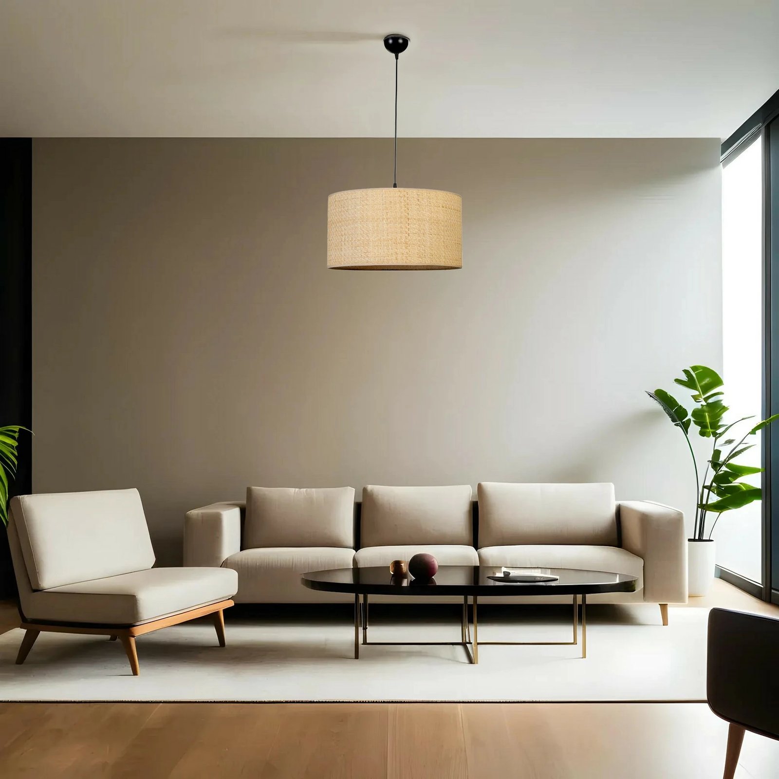 Llambë tavani Opviq, trup metalik, kapak bambuje, ngjyrë ari, e zezë, bezhë, 45x70cm