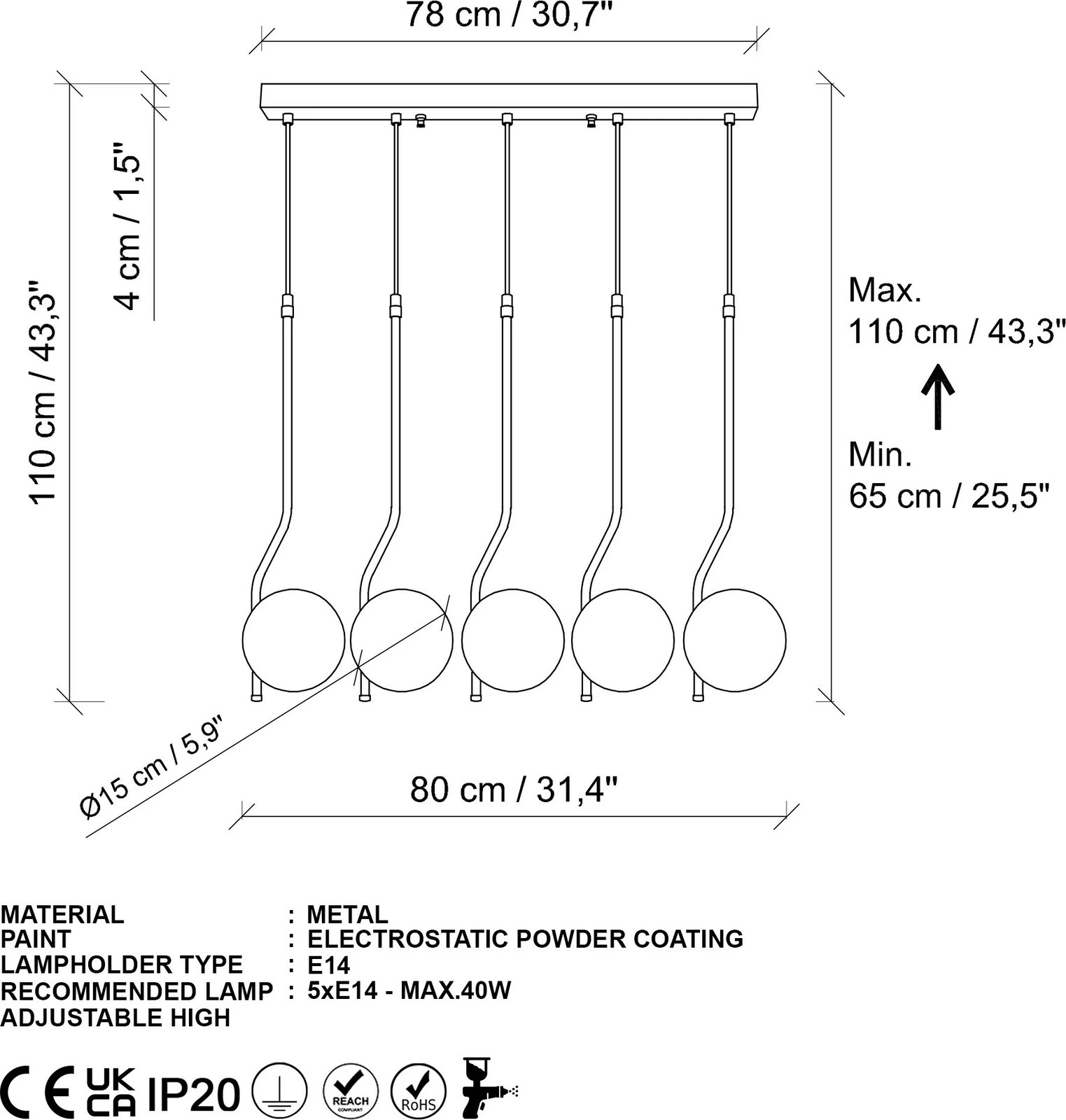 Llambë tavani Opviq Tulıp, ngjyrë ari, 80x15x110cm