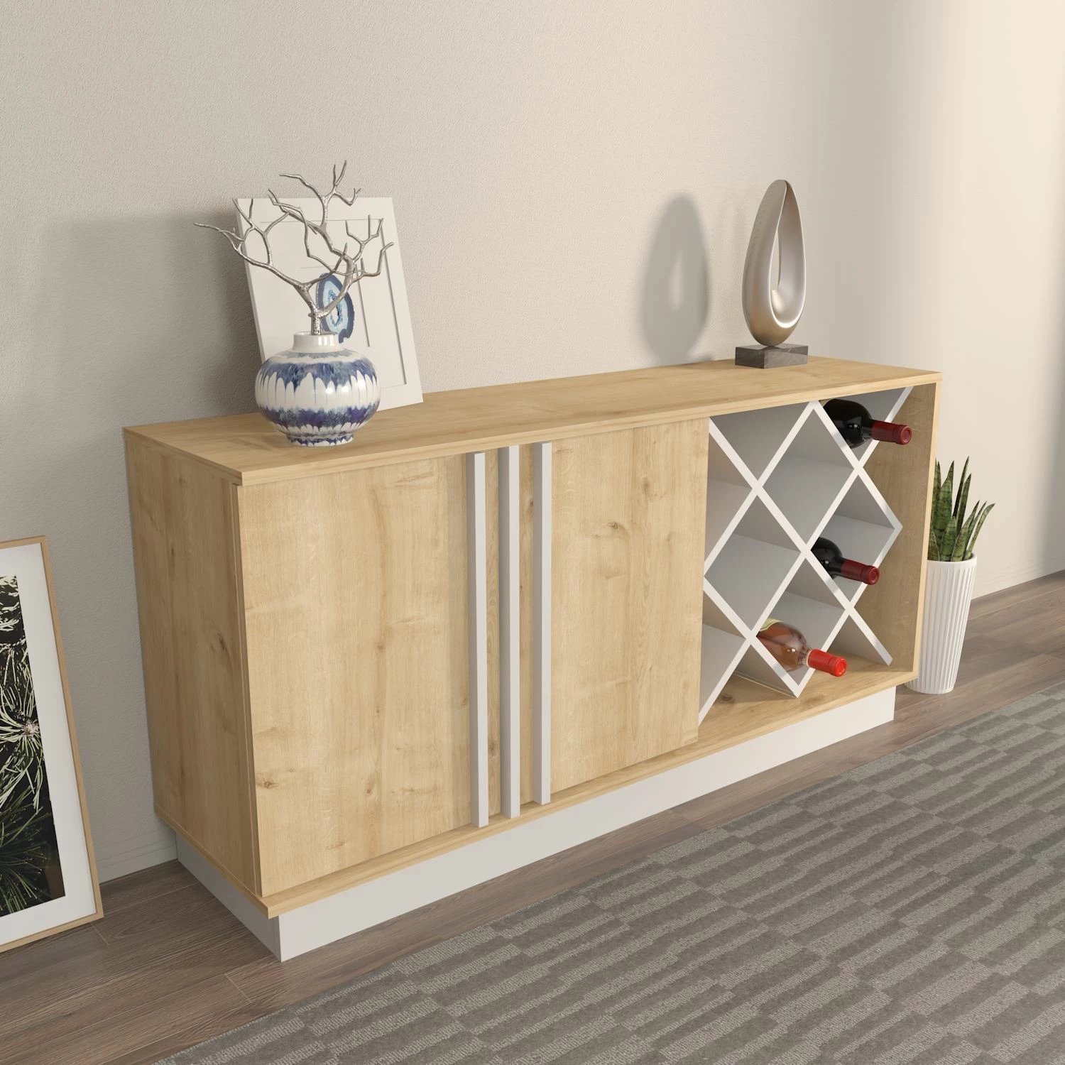 Komodë anësore Skye Decor, ngjyrë lisi Sapphire, e bardhë