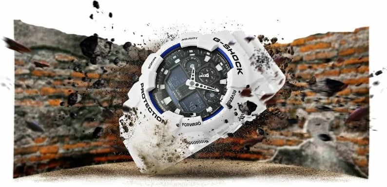 Orë dore për meshkuj Casio G-Shock, e bardhë