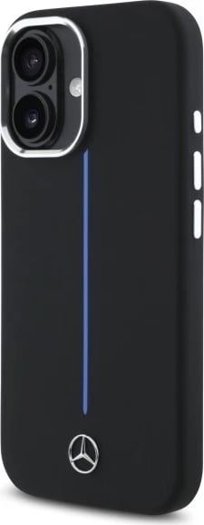 Mbështjellës Mercedes Silicone me MagSafe për iPhone 16, Zi me vijë blu