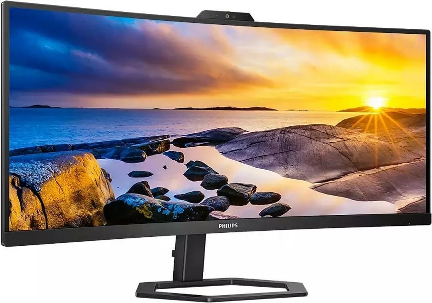 Monitor Philips 34E1C5600HE, 34 inç, VA, 3440x1440, USB-C, Kamerë, Altoparlantë, Zi