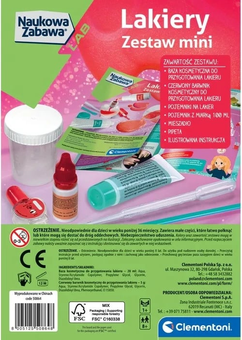 Set edukativ Clementoni Science Fun Nail Polishes, për krijimin e llakëve për thonj, për vajza, 8+