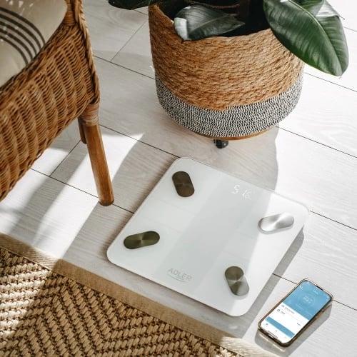 Peshore inteligjente banjo, Adler AD 8186, kapacitet 180 kg, Bluetooth 4.2 Tuya, 28x28 cm, e bardhë Peshore inteligjente banjo, Adler AD 8186, kapacitet 180 kg, Bluetooth 4.2 Tuya, 28x28 cm, e bardhë