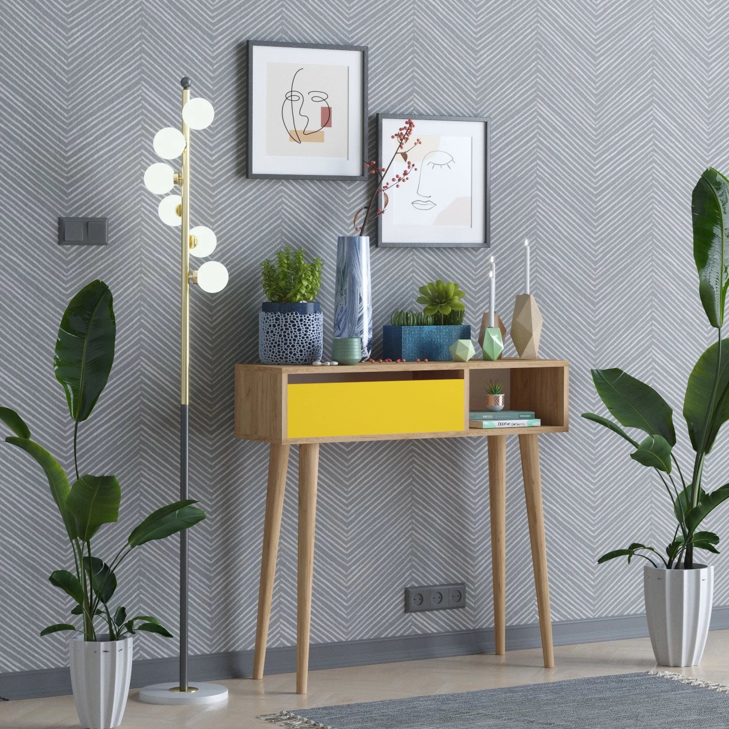 Komodë anësore Skye Decor, ngjyrë lis dhe e verdhë, ARLET