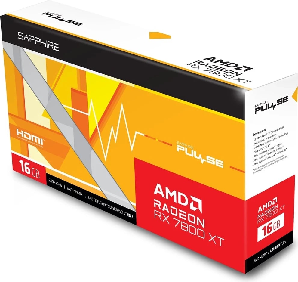 Kartë Grafike SAPPHIRE Radeon RX 7800 XT PULSE GAMING OC 16GB GDDR6, e Zezë