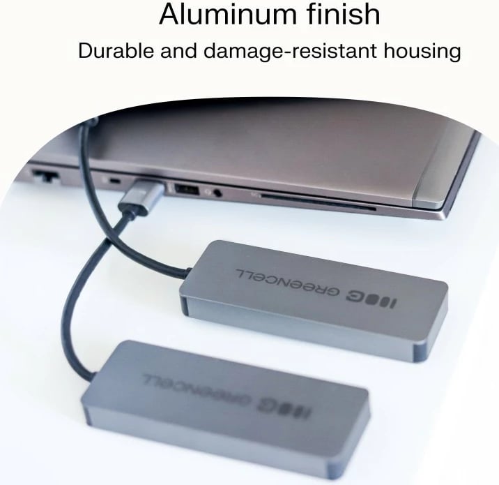 HUB USB-C, Green Cell, HUB-GC-C4A, 4x USB-A 3.0 deri 5 Gb/s, kabllo e integruar 15 cm, argjendtë/zezë