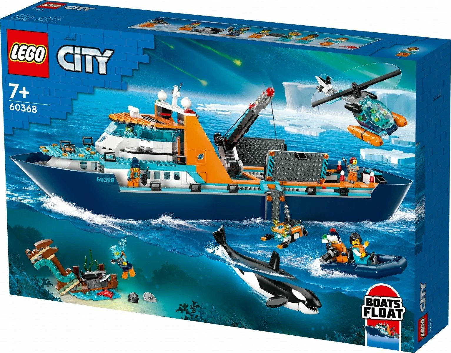 Set LEGO City Arctic Researcher Ship 60368, 815 pjesë, për fëmijë, Blu/Portokalli