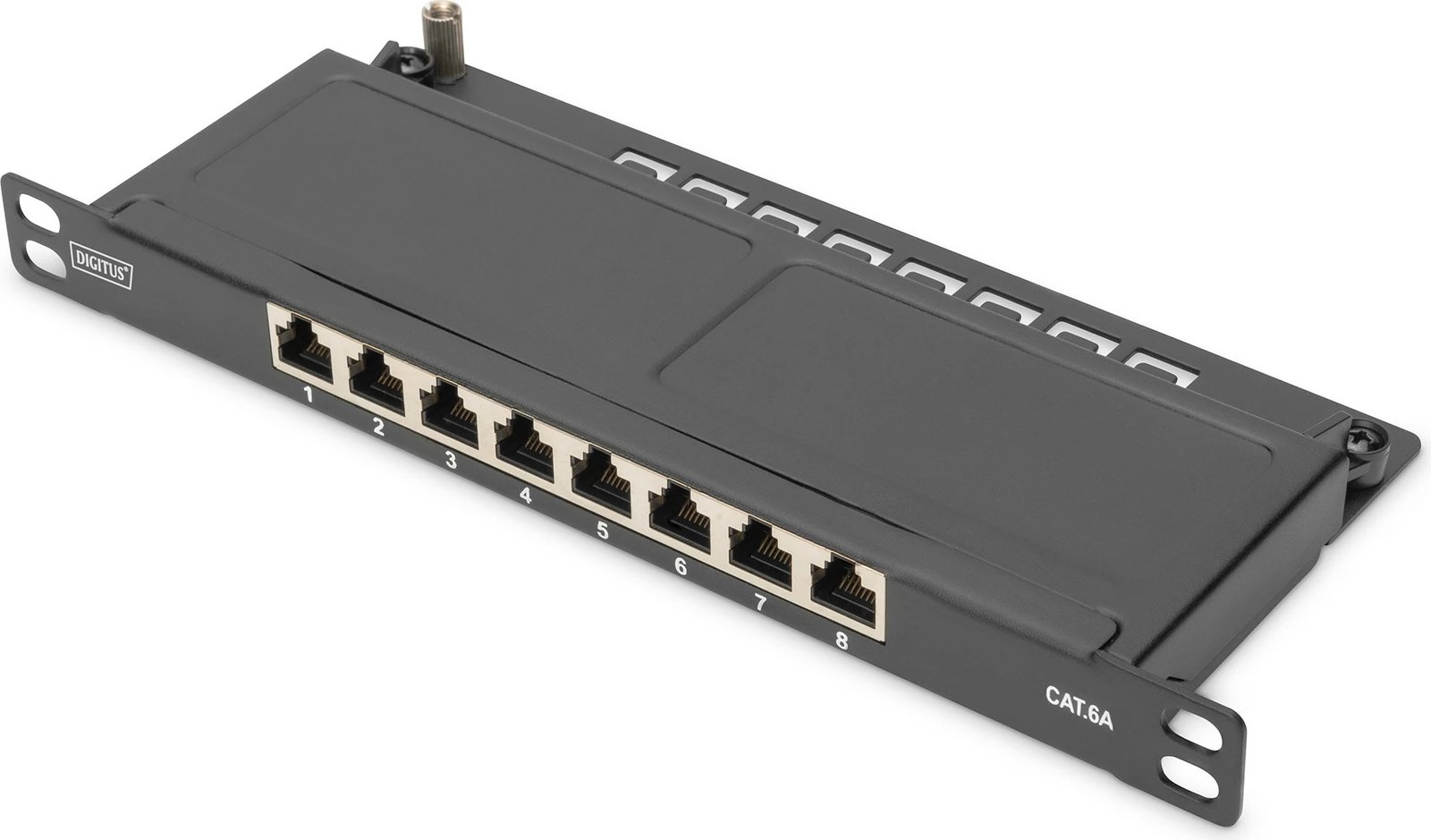 Patch panel Digitus Cat6a 8-portë, rackmount, i zi