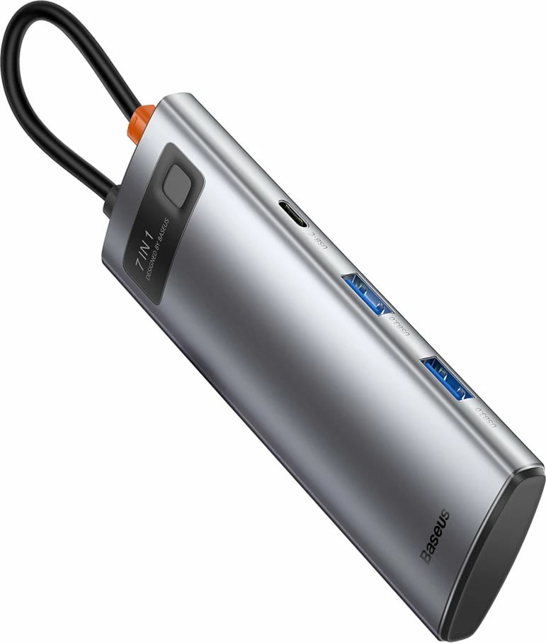 Kasë USB HUB Baseus Metal Gleam Series 7in1, USB-C, HDMI, TF, PD, Gri