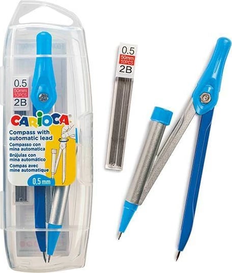 Kompas Carioca me minë automatike 2B 0.5mm, Set me 10 rezerva, Blu