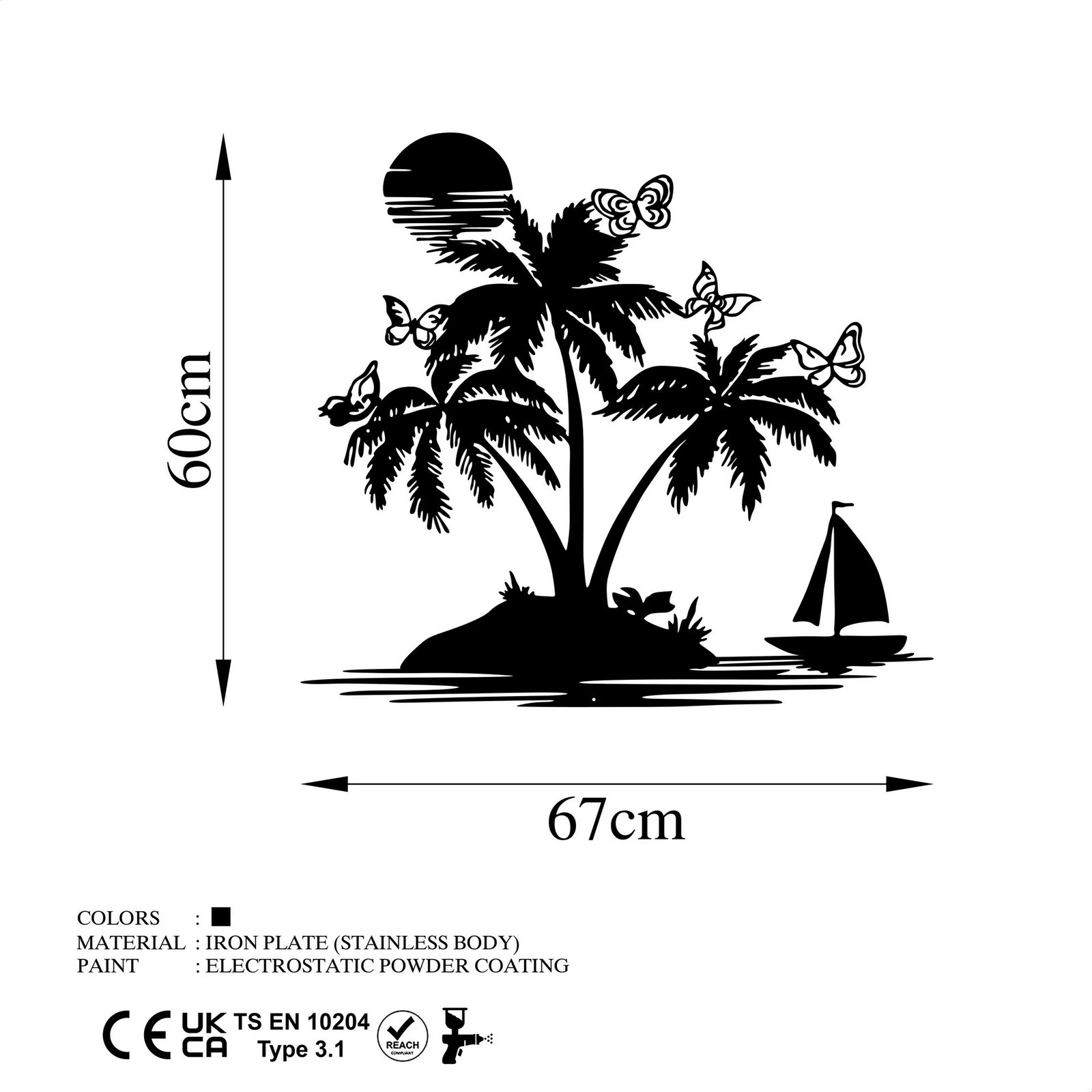 Aksesor dekorativ metalik për mur, Wallity, Island, ngjyrë e zezë, 60x67cm