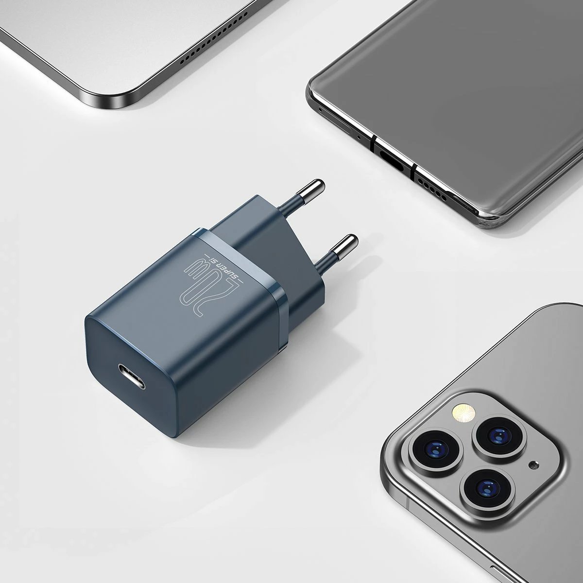 Karikues i shpejtë Baseus Super Si Quick Charger 1C, 20W, me kabllo USB-C në Lightning 1m, Blu