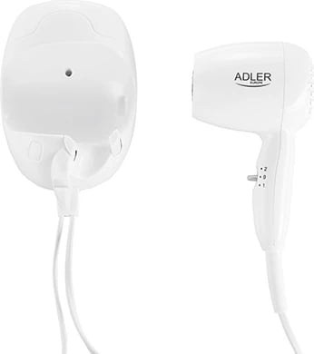 Tharëse flokësh murale, Adler AD 2252, 1600W, 2 shpejtësi/2 temperatura, auto-off, kabllo spiral 1.6 m, tip prizë C, e bardhë, me set montimi