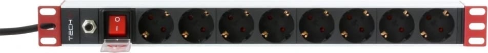 PDU Rack Techly 106893, 19" 1U, 8x Schuko, 250V/16A, me kabëll 3m, ngjyrë e zezë