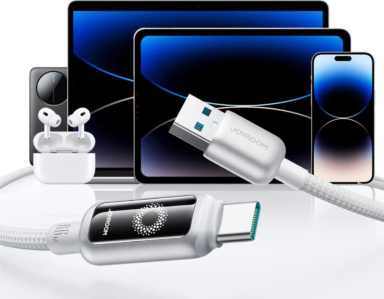 Kabllo USB-A në USB-C Joyroom S-A55 StarFlight 66W 1.2 m me LED, e bardhë