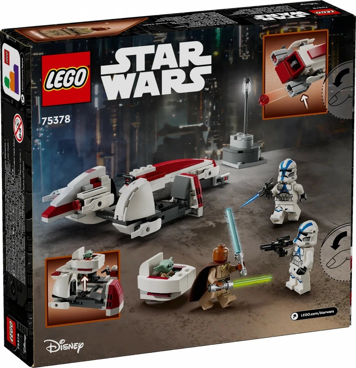 Set LEGO Star Wars 75378 BARC Speeder Escape, 221 pjesë, me figurina Grogu, Kelleran Beq dhe 501st Clone Trooper