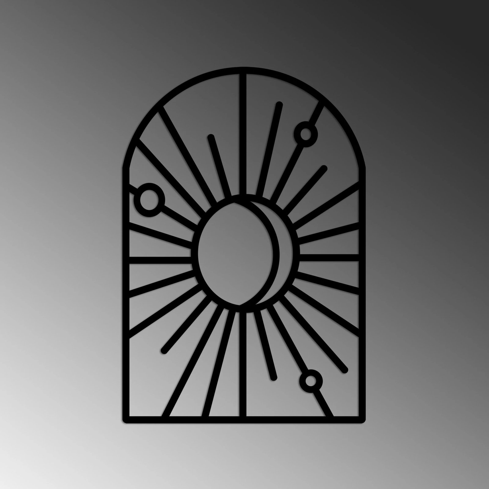 Aksesor dekorativ metalik për mur, dizajn dritare dhe hënë, ngjyrë e zezë, madhësia L