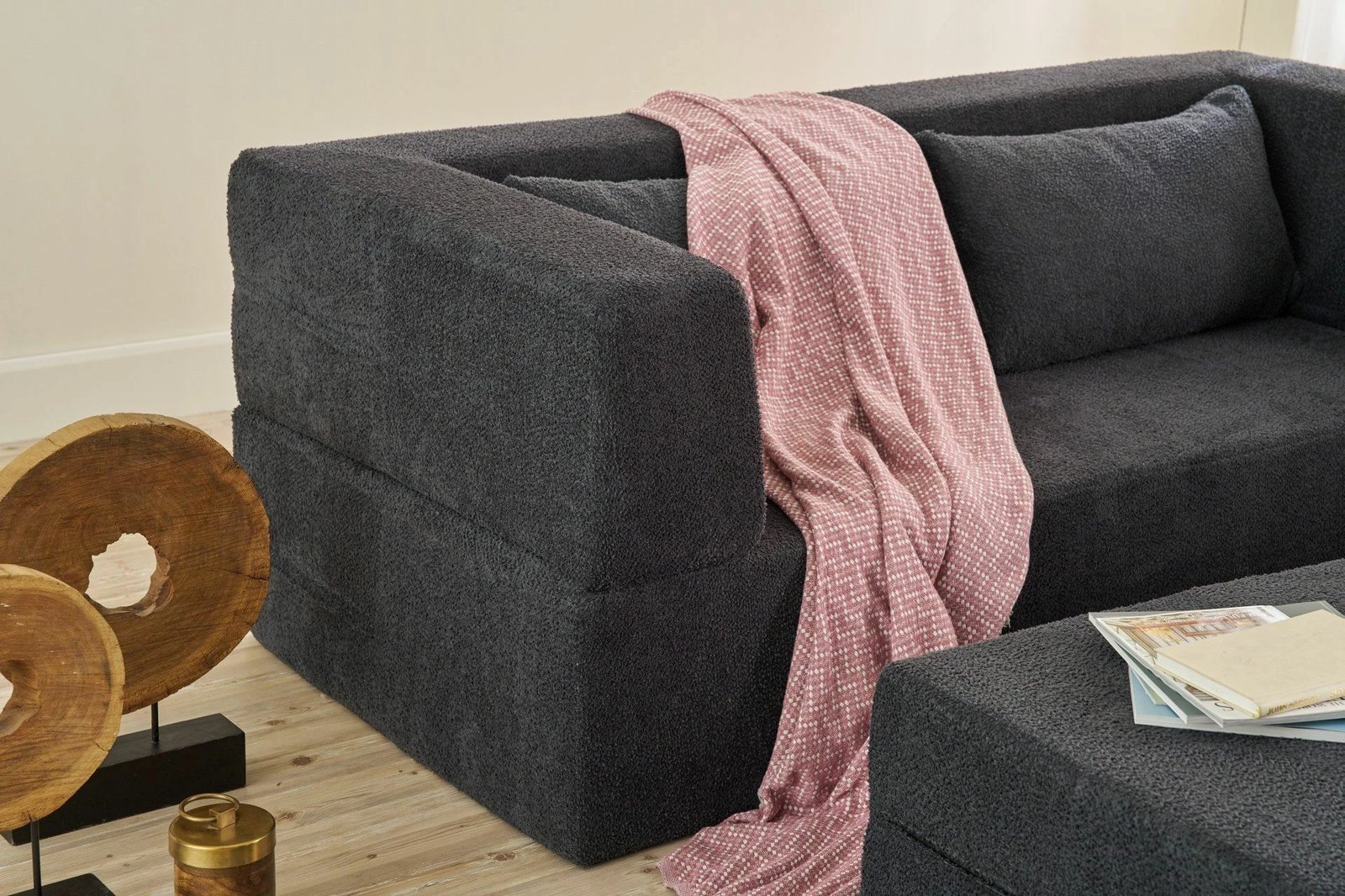 Divan-krevat dy ulëshe, ngjyrë antracit, Atelier del Sofa, me 2 pouffe