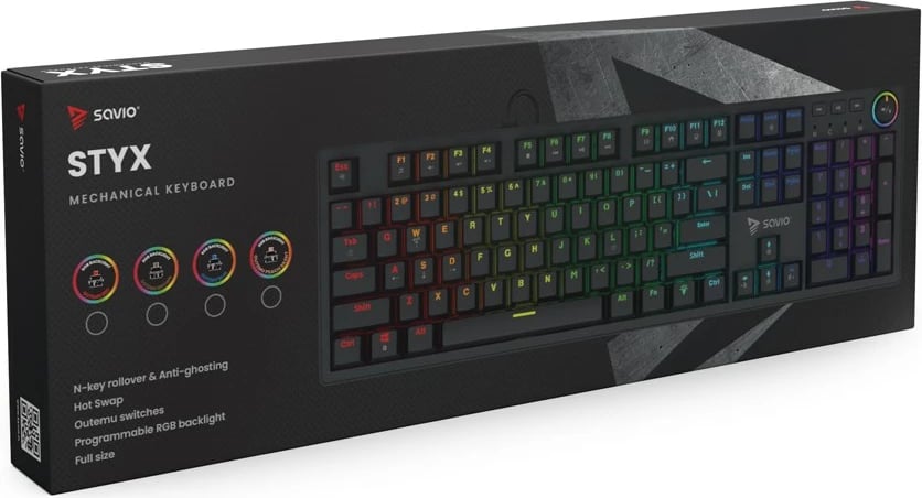 Tastierë mekanike SAVIO STYX Outemu Red, RGB, Full-size, e zezë