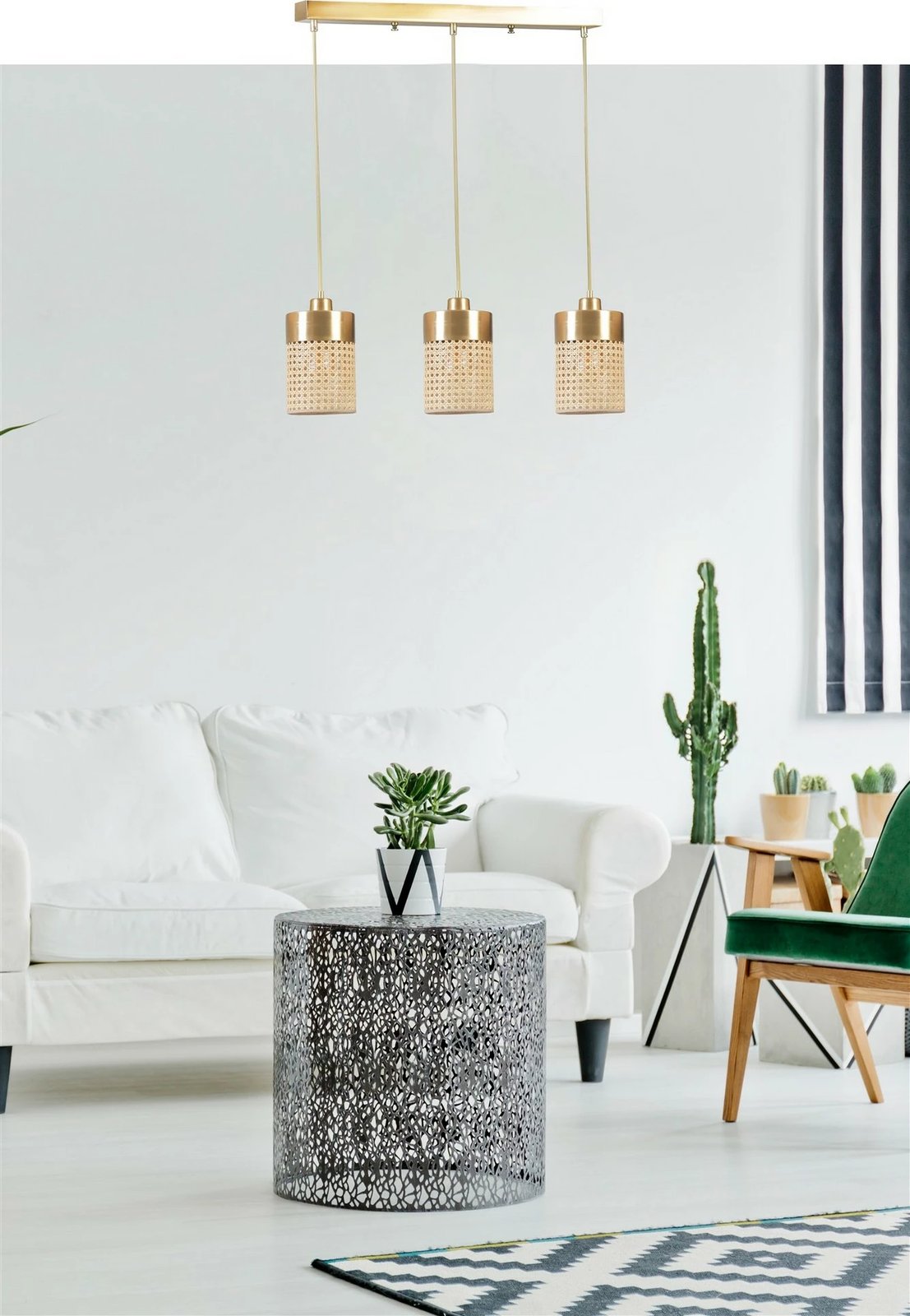 Llambë tavani Opviq Zeus, 3-sh, rattan dhe ari