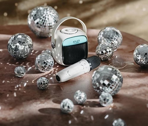 Altoparlant karaoke, Adler, AD 1199 W, Bluetooth 5.1 SD/USB/AUX 8 orë punë USB-C, i bardhë, me mikrofon
