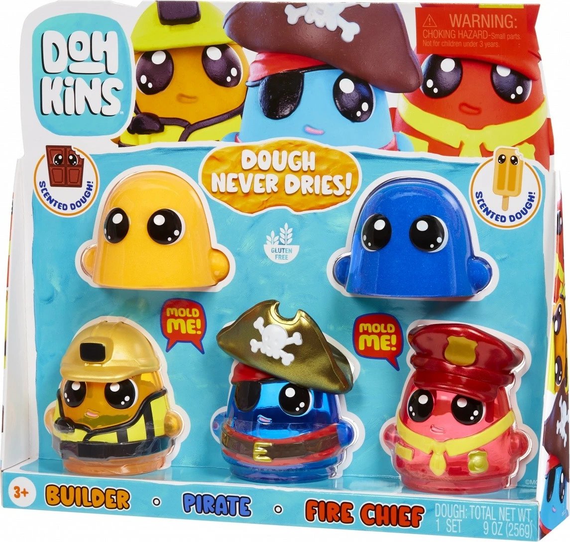 Set plastelinë, MGA DohKins Hero Pack 123026-EUC/23040, brumë që nuk thahet, me aromë, 2 ngjyra, kallëpe ndërtues/pirat/shef zjarri, set