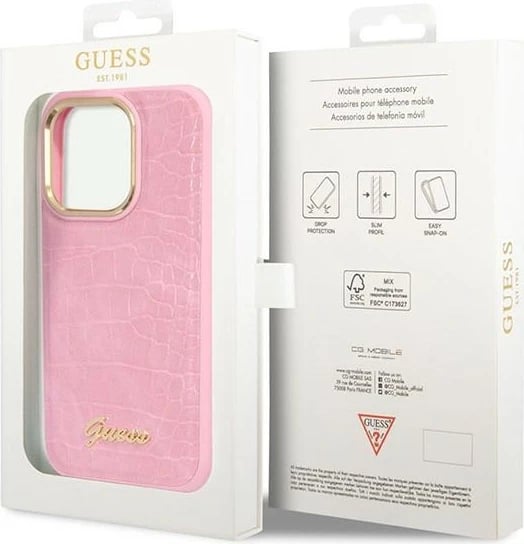 Mbështjellës Guess Croco Collection për iPhone 14 Pro, rozë