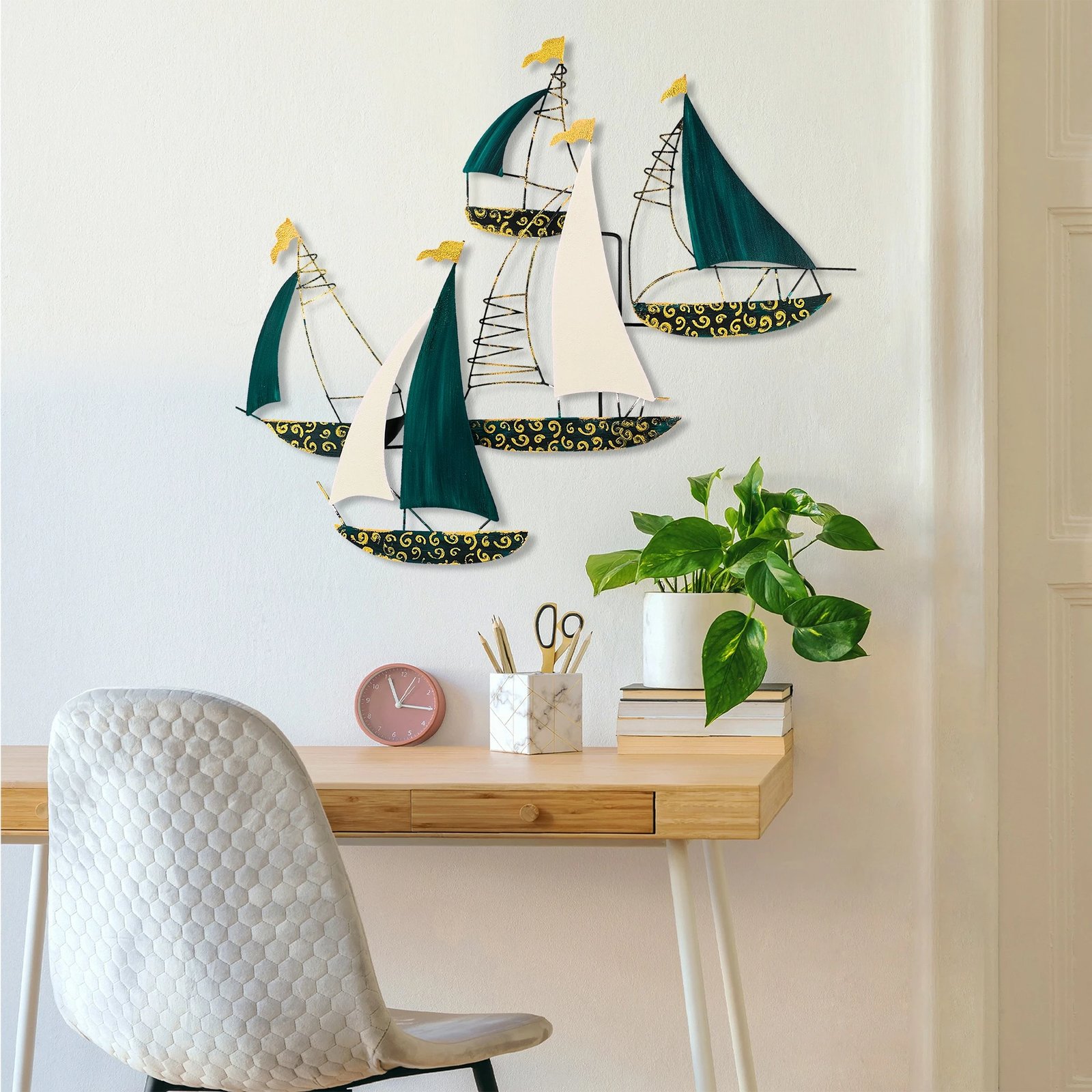 Aksesor dekorativ metalik për mur, Wallity Kadırga 2, shumëngjyrësh, 77x91cm