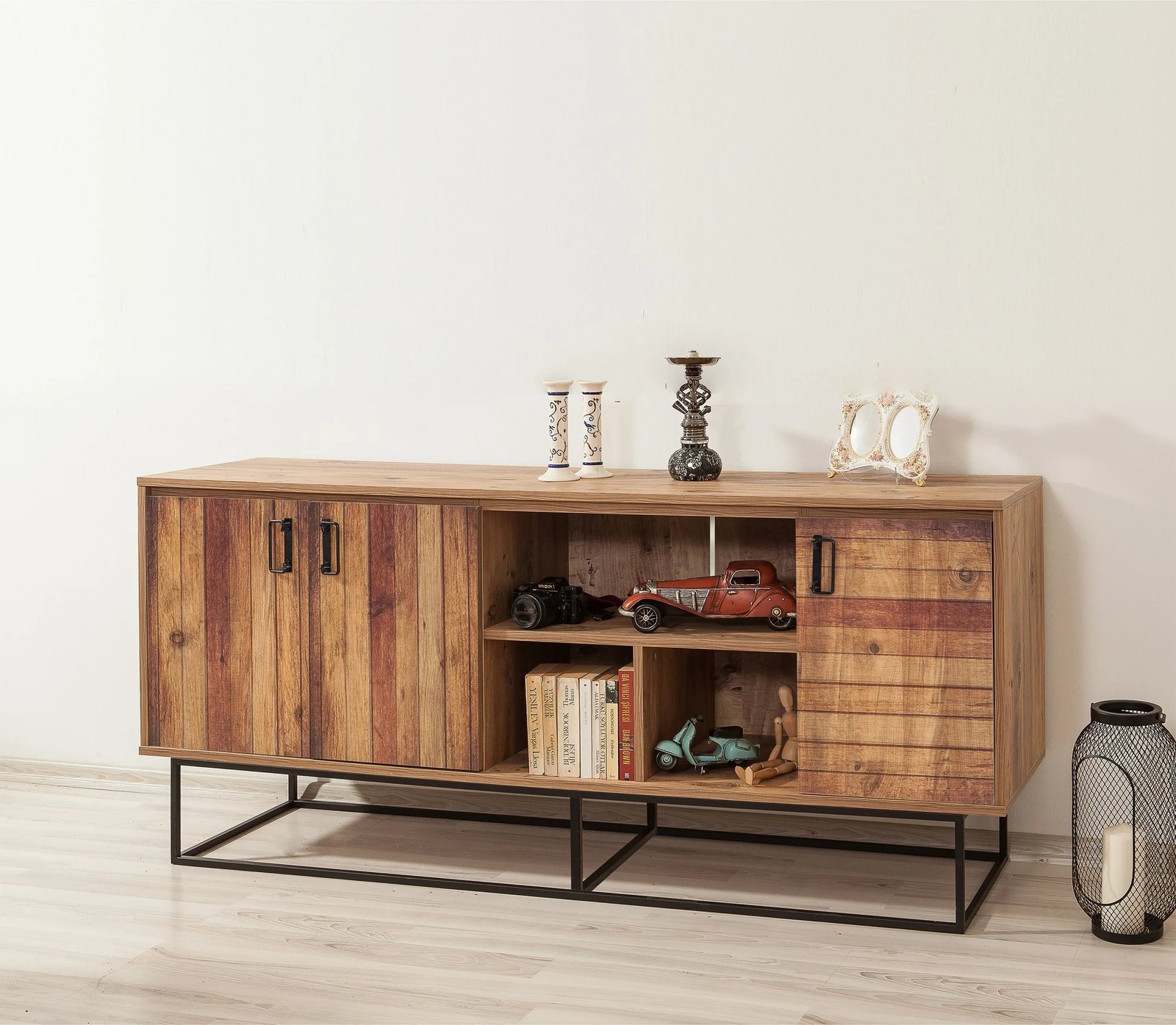 Konsolë Quantum Medula, ngjyrë pishë Atlantike dhe e zezë, 180x80x40cm