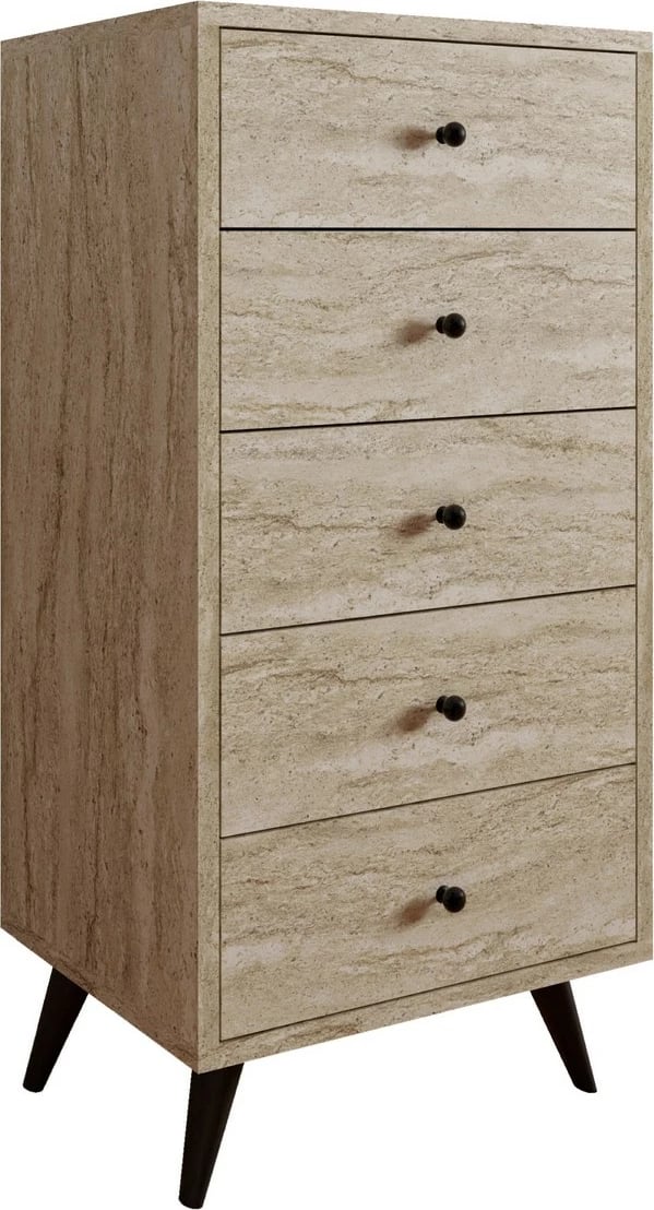 Komodë me 5 sirtarë, ngjyrë travertine, Skye Decor, Frenzu