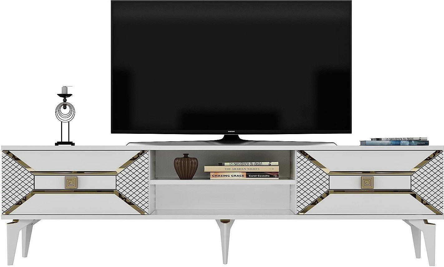 Komodë TV Hanah Home, Yumedi, e bardhë, ari