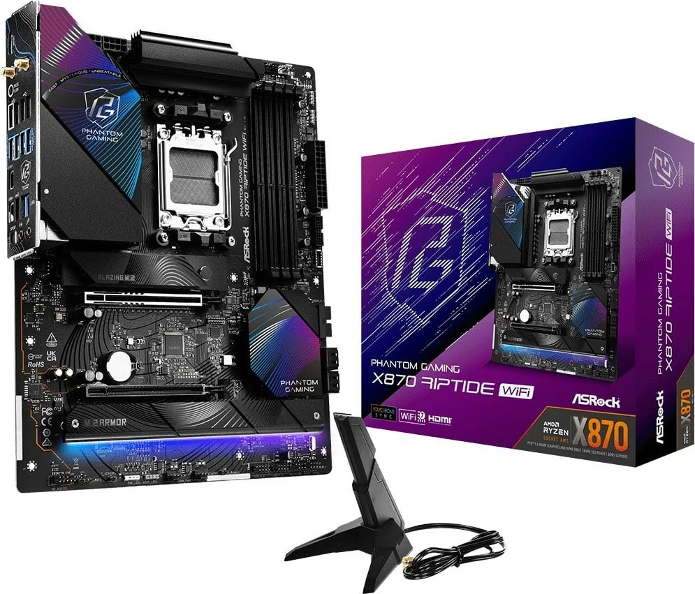 Pllakë amë ASRock X870 RIPTIDE WIFI, ATX, DDR5, Socket AM5, Wi-Fi 7, e zezë