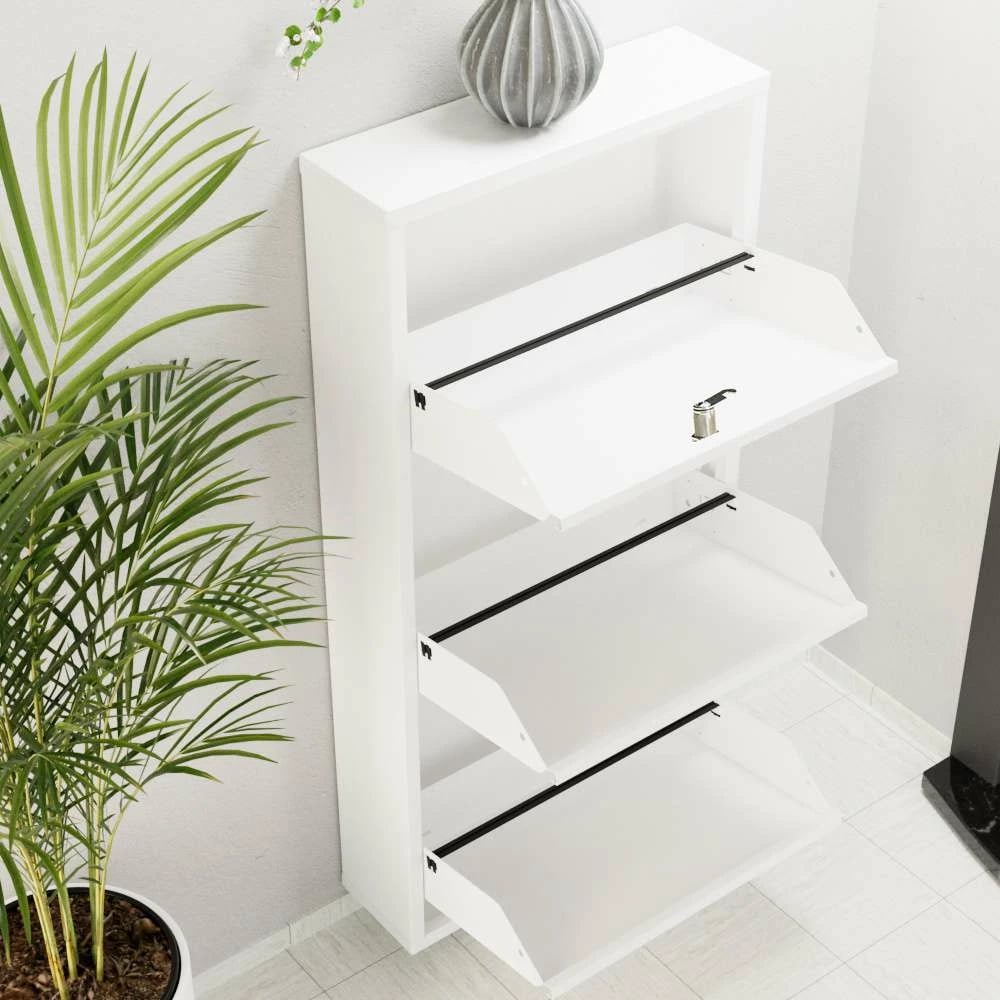 Dollap për këpucë, metalik, 3 pjesë, ngjyrë e bardhë, Skye Decor