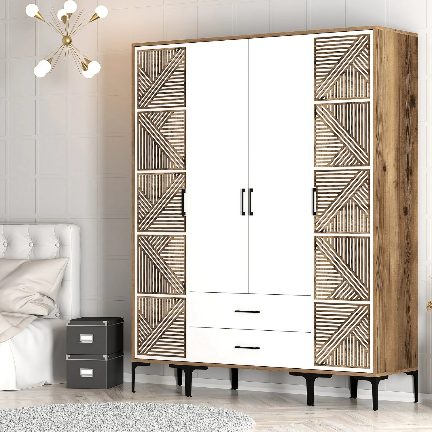 Dollap Hanah Home, Kumsal PTP, ngjyrë arre dhe e bardhë