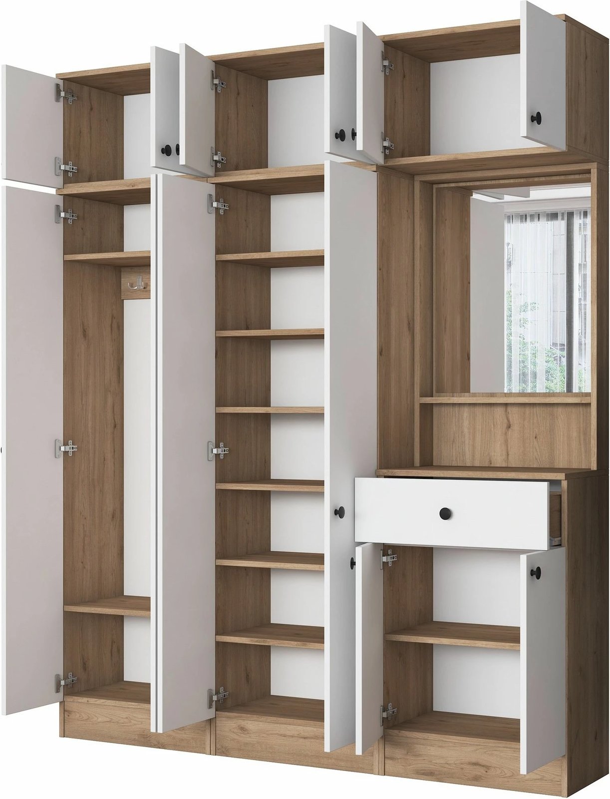 Stendë korridori Skye Decor, ngjyrë arrë dhe e bardhë, me pasqyrë, EA142 - 3451