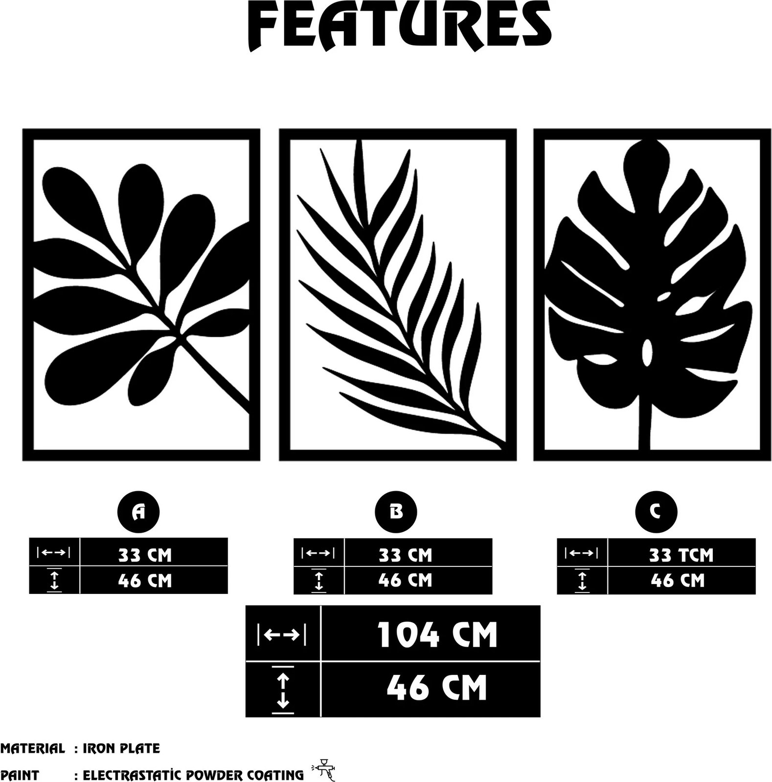 Aksesor muri dekorativ prej metali, Wallity, Cincuenta, ngjyrë e zezë, 104x46cm
