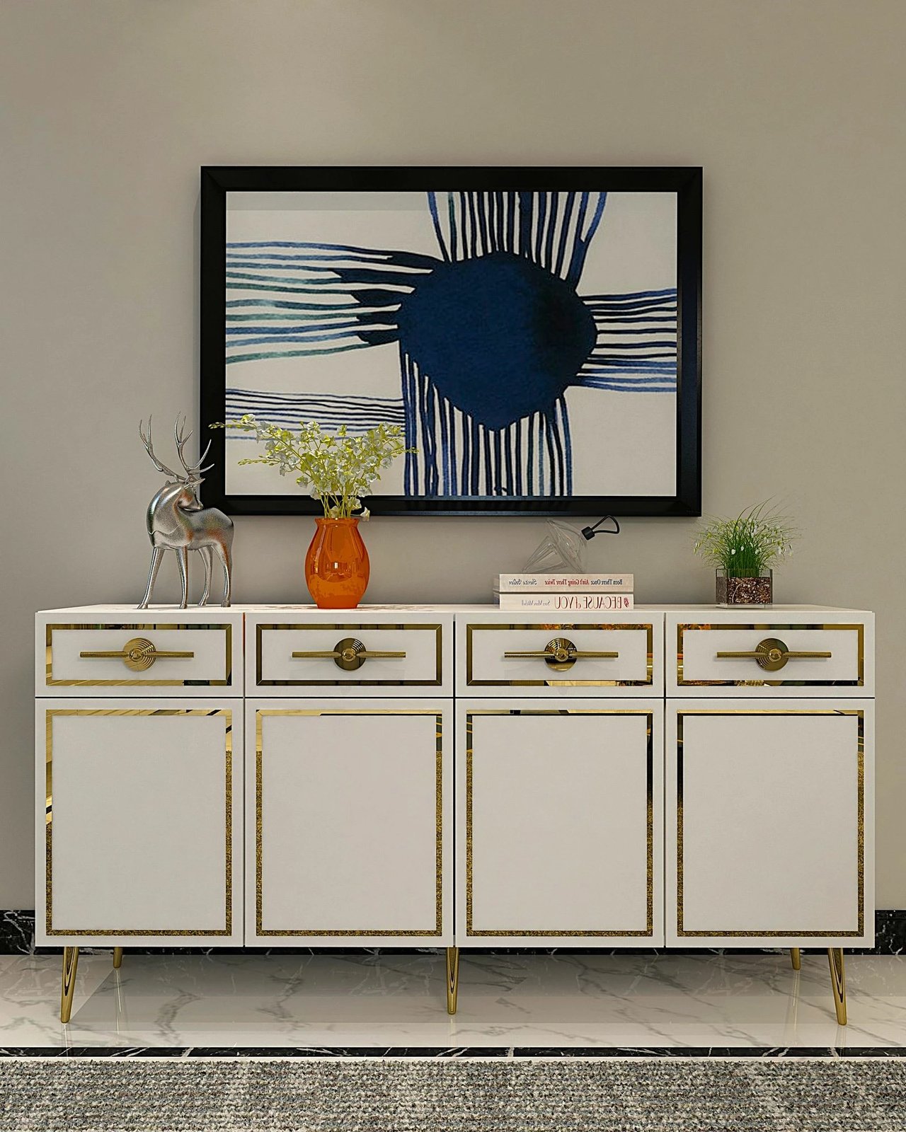 Konsol Skye Decor, Belly KB150, e bardhë dhe ari